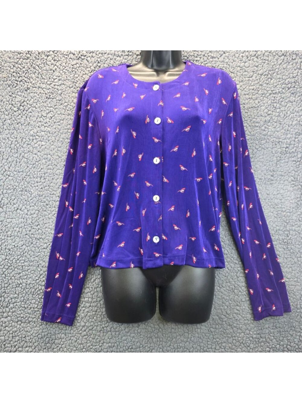 Red Hat Society Handmade Vibrant Cardigan Blue Long Sleeves Artsy Office Retro